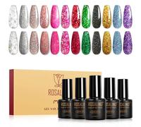 ROSALIND Esmaltes Semipermanentes Purpurina, 12 Colores Plata Rosa Rojo Verde Negro Oro Azul Morado Glitter Pintauñas Semipermanentes,Soak Off UV/LED Mini Esmaltes en Gel Brillo Manicure Regalo