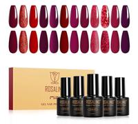 ROSALIND Esmaltes Semipermanentes Rojo, 12 Colors Burdeos Oscuro Rojo Glitter Pintauñas Semipermanentes, Soak Off UV LED Esmaltes Gel Nail Art Manicure Regalo