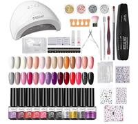 ROSALIND Kit Uñas Semipermanente con 48W Lampara, 28 Colores Uñas Semipermanentes Kit Completo y Base Top Matte Coat Primer Esmaltes Permanentes Navidad Blanco Negro Morado Rojo