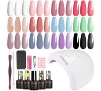 ROSALIND Kit Uñas Semipermanentes, 48W Lampara uñas semipermanentes, 12+4 PCS Kit Pintauñas Gel Completo Lámpara UV Blanco Rosa Azul Verde Morado Esmaltes Permanentes Manucira