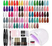 ROSALIND Kit Uñas Semipermanentes, 48W Lampara uñas semipermanentes, 43 Colores Kit Pintauñas Gel Completo UV Verde Naranja Amarillo Azul Glitter Esmaltes Permanentes Manucira