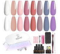 ROSALIND Kit Uñas Semipermanentes con UV LED Lámpara, Mini 8+2 PCS Esmaltes Semipermanentes Kit de Inicio, 8 Colores Blanco Rosa Azul Morado Soak off Pintauñas Gel Set