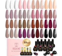 ROSALIND Pintauñas Semipermanentes, 16 Colores Rosa Marrón Rojo Violeta Blanco Negro Esmalte Semipermanente UV LED con Base Coat Brillante Mate Purpurina Top Coat para Principiantes Salón de Nail Art