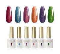 ROSALIND Pintauñas Semipermanentes, 6 Colores UV Dorado Purpurina Rojo Azul Violeta Claro Oscuro Naranja Verde Esmaltes Semipermanentes para Uñas, Dorado Glitter Esmaltes de Uñas Set