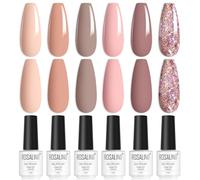 ROSALIND Pintauñas Semipermanentes, Nude Esmaltes Semipermanentes Para Uñas, 6 Colors Rosa Nude Beige Champán Glitter Esmaltes Semipermanentes de Uñas en Gel UV LED para Principiantes Art DIY en Casa