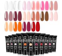 ROSALIND Poly Extensión Gel Set, 16pcs 10ml Rosa Nude Acrygel | Rápido Construcción Acrygel para Principiantes, Profesionales y Salón, Uñas Gel de Nail Art Set Seguridad Salud Manicura Set