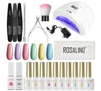ROSALIND Uñas Semipermanentes Kit Completo Lámpara 48W, 6 Colores 10ML Pastel Pintauñas Permanentes con Base et Top Coat Mate Kit Manicura Semipermanente