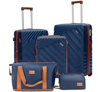 Rosamo Juego de equipaje de 5 piezas expandible de 22 x 14 x 9 pulgadas, aprobado por aerolíneas, maletas rígidas de ABS con ruedas giratorias, bloqueo TSA, Azul oscuro, M, Equipaje expandible central