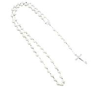 Rosario católico, collar largo de cruz de perlas sintéticas para mujer, borla hecha a mano con cadena de aleación de metal, oración y ceremonias religiosas, diseño unisex