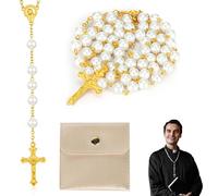 Rosario católico con cruz retro para oración y meditación - collar de cuentas de 6 mm - 80 cm - diseño religioso elegante - color clásico - ideal para misas y uso diario