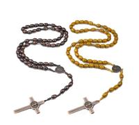 Rosario católico de madera de olivo con bolsa de franela, collar de rosario para hombre y mujer, rosario de San Benito con medalla, hecho a mano en Jerusalén, marrón claro y café.
