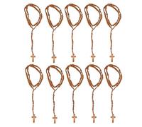 Rosario Católico de Madera Natural con Cruz y Perlas, Collar Religioso Unisex, Marrón Claro, 10 Unidades