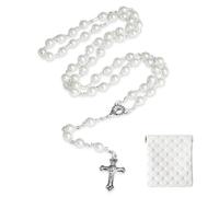 Rosario católico HYRKOTW con bolsa de cuero, rosario de comunión, cruz cristiana religiosa de Tierra Santa, regalo para mujeres y hombres con estuche de cuero para rosario (plateado).
