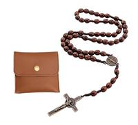 Rosario católico marrón con cruz, collar de cuentas estilo vintage y bolsa, rosarios religiosos para oración, misa, comunión, bautizo, estudio bíblico, regalo de fe para mujer y hombre