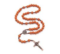 Rosario católico rosa para mujeres y hombres, cuentas de plástico Neacklace con medalla de San Benito, crucifijo de Jesús, regalo cristiano para hombres, mujeres y niños, Plástico, Sin gemas.