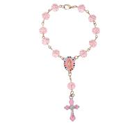 Rosario Coche Colgar en el Retrovisor, Adorno Religioso en Forma de Cruz con Dije Católico Ideal para Bautizo Comunión y Boda para Hombres y Mujeres (Rosa)