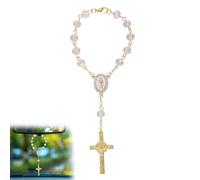 Rosario Coche para Espejo Retrovisor, Rosario Coche con Colgante de Cruz Regalo Religioso Accesorio Católico para Espejo Retrovisor