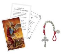 Rosario de bolsillo de San Miguel, tarjeta de oración laminada de San Miguel, tarjeta de oración del Señor, rosario de San Miguel con cuentas de hematita, rosario de la década de San Miguel, tarjetas