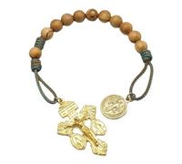 Rosario de bolsillo de una década con medalla de santo, cuentas de oración de madera de olivo, pulsera de rosario católico para hombres y mujeres, One Size, Piedra, Sin piedra preciosa