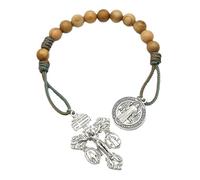 Rosario de bolsillo de una década con medalla de santo, cuentas de oración de madera de olivo, pulsera de rosario católico para hombres y mujeres, One Size, Piedra, Sin piedra preciosa