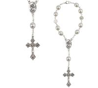 Rosario de coche para espejo retrovisor, dije de rosarios para volante, pulsera de cuentas de oración de cristal perla blanca, decoración de cuentas de bendición de cruz de visión trasera, accesorios