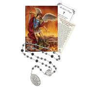 Rosario de coronilla de San Miguel con tarjeta de oración de San Miguel Arcángel, tarjeta de oración del Señor, cuentas negras de estilo antiguo, rosario católico para mujeres y hombres, juego de 3