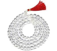 Rosario de cuarzo Jaap Mala de vidrio transparente 108+1 abalorio con bolsa de Hare Ram Hare Krishna Sphatik piedras transparentes para Pooja Yoga y meditación (paquete de 1)