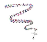 Rosario de cuentas redondas de cerámica de 6 mm collar con colgante de cruz católico joyería religiosa regalo para mujer