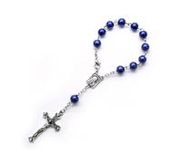 Rosario de dedo de perla de 8 mm para bautizo, pequeño rosario con cruces, recuerdo de fiesta para comunión, bautizo, fiesta de boda