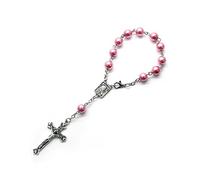 Rosario de dedo de perla de 8 mm para bautizo, pequeño rosario con cruces, recuerdo de fiesta para comunión, bautizo, fiesta de boda