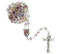 Rosario de estaciones de la cruz | Cuentas de cristal de madera o cristal negro | Gran regalo católico para la primera reconciliación, primera comunión, o confirmación | Devocional de Cuaresma, Metal, Sin gemas.