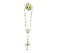 Rosario de la ciudad católica de Nuestra Señora de la Caridad (Virgen de la Caridad del Cobre), tono dorado, perla de imitación, broche de cruz religiosa (ROSPINCWC-G), Estándar, Acero aleado, No es
