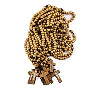 Rosario de oración católica Jesús Crucifijo Jerusalén Perlas de madera de olivo 31,5 cm