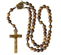 Rosario de pared de madera grande | Centro de mesa de medalla de San Miguel | Santo patrón de soldados y oficiales de policía | Cuentas gruesas de granizo maría | Decoración cristiana del hogar |