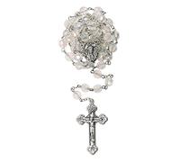 Rosario de piedra natal | Cuentas iridiscentes multifacético con medalla central plateada y crucifijo | Gran regalo católico para primera comunión y confirmación, Plástico, No es una piedra preciosa