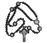 Rosario de San Benito | Rosario de madera negra y medallas de San Benito de metal plateado | Santo patrón de los estudiantes y Europa | Gran regalo católico para la primera comunión y confirmación