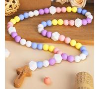 Rosario de silicona para bebé con cruz, regalo de bautizo, mordedor de rosario de bebé para niños y niñas, mi primer rosario, regalos religiosos católicos, decoraciones cristianas de primera comunión