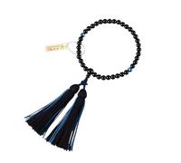 京都あさひ屋 Rosario japonés de ónix negro y fluorita azul Ryukyu con borlas de dos tonos, cuentas de oración Juzu, regalo japonés
