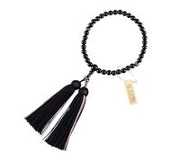 京都あさひ屋 Rosario japonés de ónix negro y fluorita rosa de dos tonos con borlas de oración Juzu