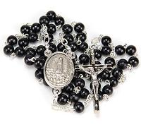 Rosario Madera Negra, Convertible en Colgante Hombre o Collar Mujer. Rosarios Religiosos con Medalla de la Virgen de Fatima y Bolsa para Regalo. Rosario Fatima Madera Negro VF