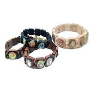Rosario Madera Rosario Jesús 4pcs Pulsera Elástica con Fotos Religiosos Católico Santo Diosa Oración