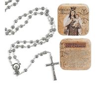 Rosario metal Virgen del Carmen con caja metalica 3x1x50 cm