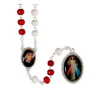 Rosario metallo Divina Misericordia grani legno bianchi e rossi 7 mm