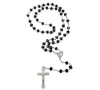 Rosario negro con corte de diamante con folleto "Cómo rezar el rosario", cuentas de oración católicas con guía de misterios y oraciones