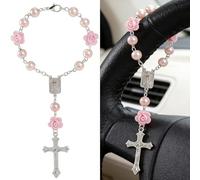 Rosario para coche, dije de rosario para volante con la Virgen María, accesorio de volante para decoración de espejo retrovisor, regalos católicos, cadena de cruz colgante, accesorios de cruz