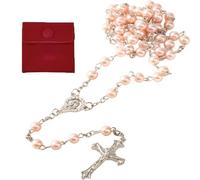 Rosarios Religiosos con Bolsa de Regalo de Terciopelo,Cruz Vintage Rosarios Religiosos Mujer,Portátil Rosarios Religiosos Hombre,Collar Crucifijo Acero Inoxidable Decoracion Bautizo (Rosa)