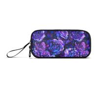 Rosas abstractas moradas y azules en estilo cubismo, pintura detallada con un fondo oscuro que muestra un patrón floral en colores vibrantes, altamente detallado con ricos trazos de pincel como un,