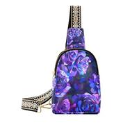 Rosas abstractas moradas y azules en estilo de cubismo con un fondo oscuro que muestra un patrón floral en colores vibrantes altamente detallado con ricos trazos de pincel como, Rosas abstractas