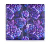 Rosas abstractas moradas y azules en estilo de cubismo, pintura detallada con un fondo oscuro que muestra un patrón floral en colores vibrantes, altamente detallado con ricos trazos de pincel como un,