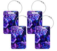 Rosas abstractas moradas y azules en estilo de cubismo, pintura detallada con un fondo oscuro que muestra un patrón floral en colores vibrantes, altamente detallado con ricos trazos de pincel como un